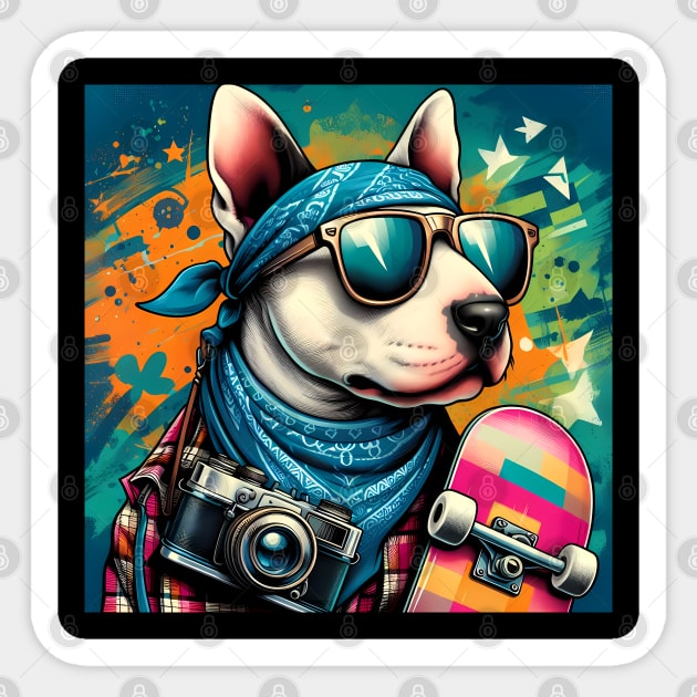 Funny Bull Terrier with Sunglasses Sticker by CreativeSparkzz